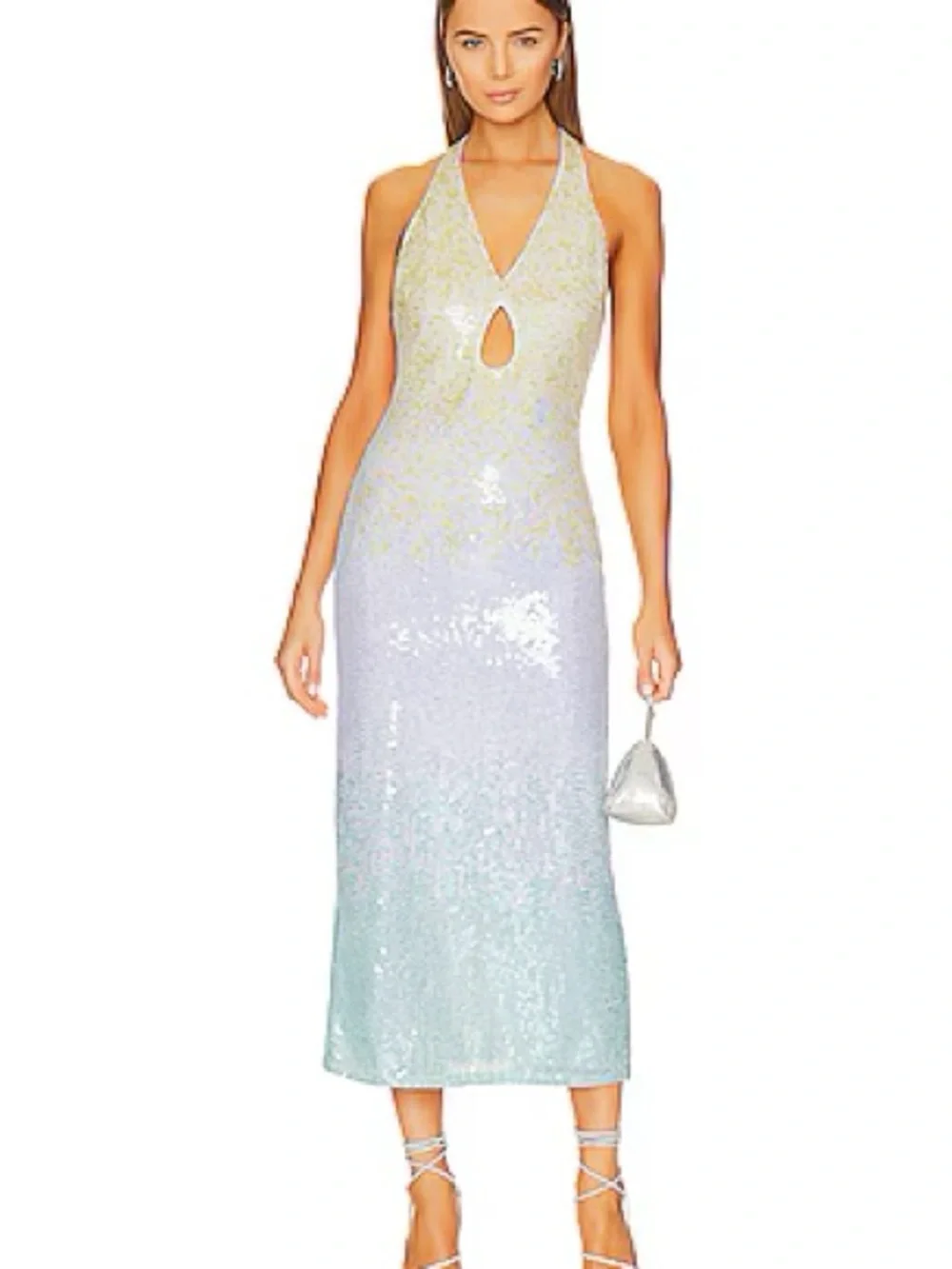 YAURA Kitan Dress Ombre Sequin Midi Dress Black Tie Cocktail Wedding Guest - Picture 1 of 9